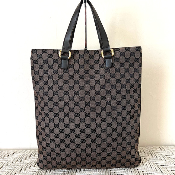 GUCCI GG Supreme Dark Brown Canvas and Leather Tote - Picture 1 of 16